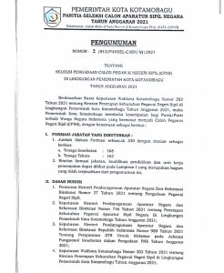 Ini Rincian Formasi CPNS Kotamobagu Tahun 2021