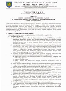 Resmi Diumumkan, Berikut Rincian Formasi CPNS Bolmong