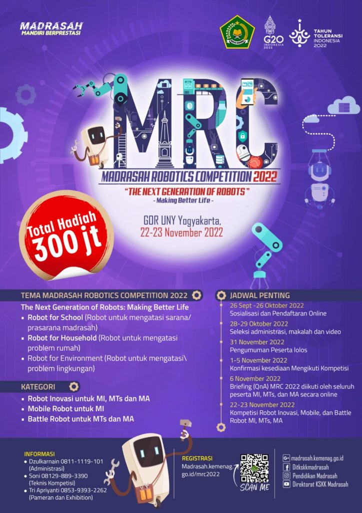 Total Hadiah 300juta, Pendaftaran Kompetisi Robotik Madrasah Dibuka Hingga 26 Oktober
