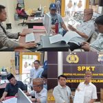 Ismet Mile melapor ke SPKT Polres Bone Bolango, didampingi tim kuasa hukum bersama anaknya Muslich Mile.