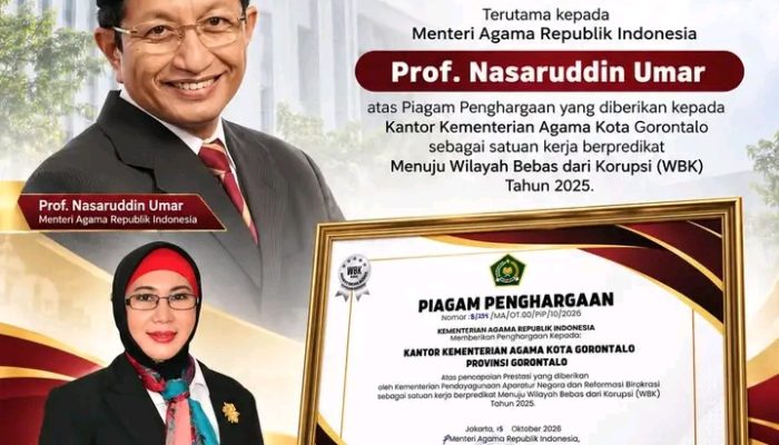 Raih Penghargaan Menuju WBK Tahun 2025, Kemenag Kota Gorontalo Sampaikan Apresiasi Kepada Menag Nasaruddin Umar